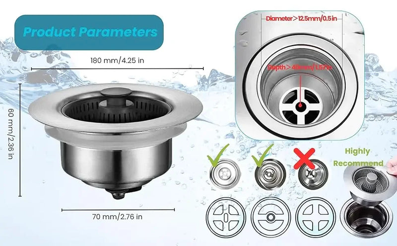 3-in-1 Kitchen Sink Strainer