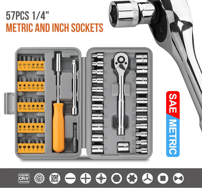 Rotating Ratchet Wrench Set - 57Pcs
