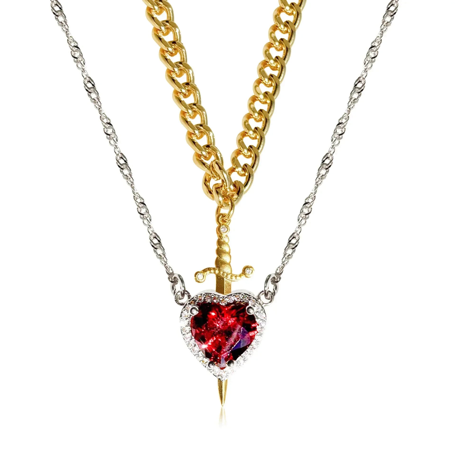 Heart and Sword Couple Necklaces