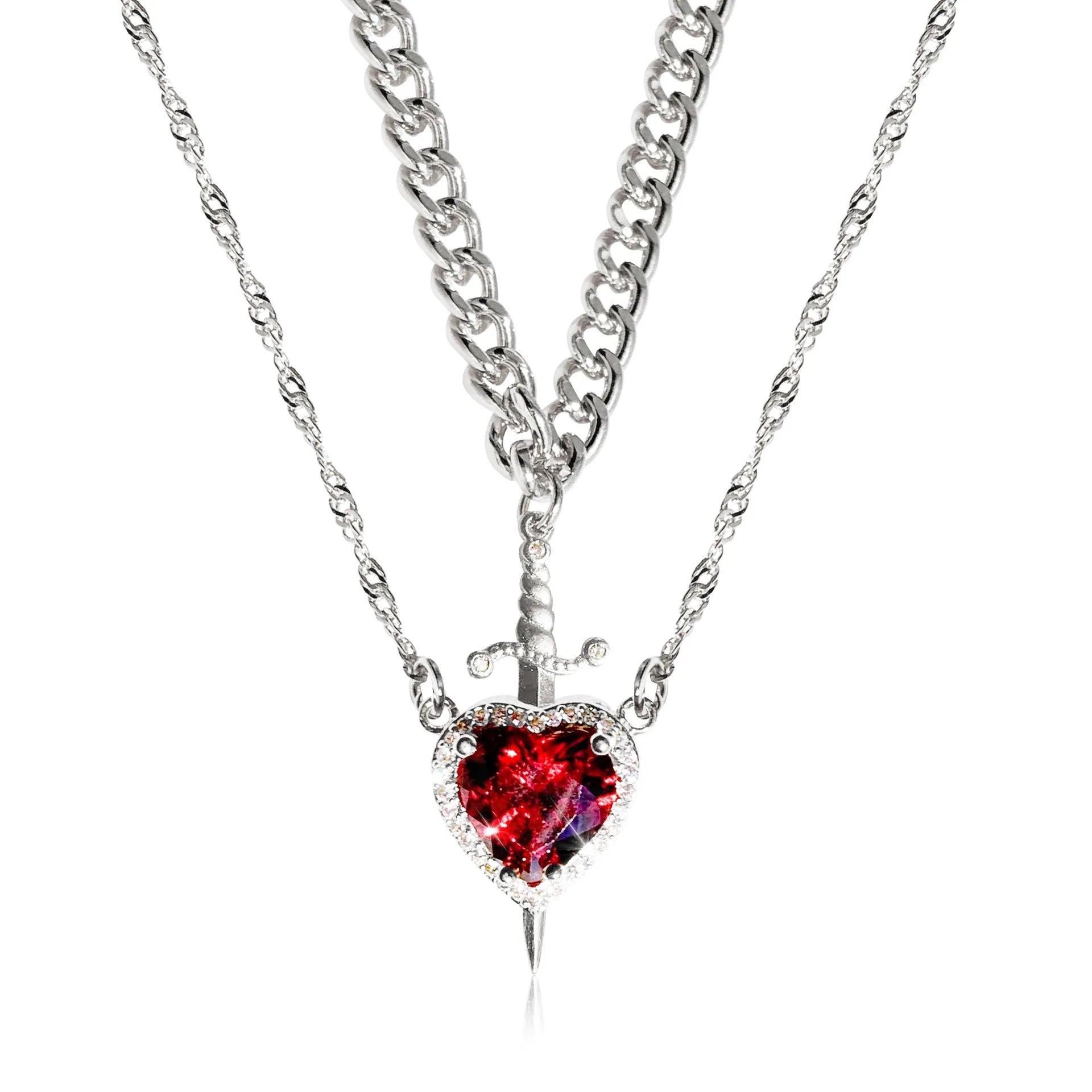 Heart and Sword Couple Necklaces