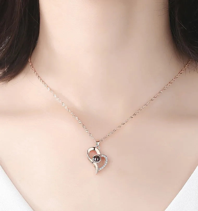 100 Languages I Love You Pendant Necklace With Rose Gifts Box