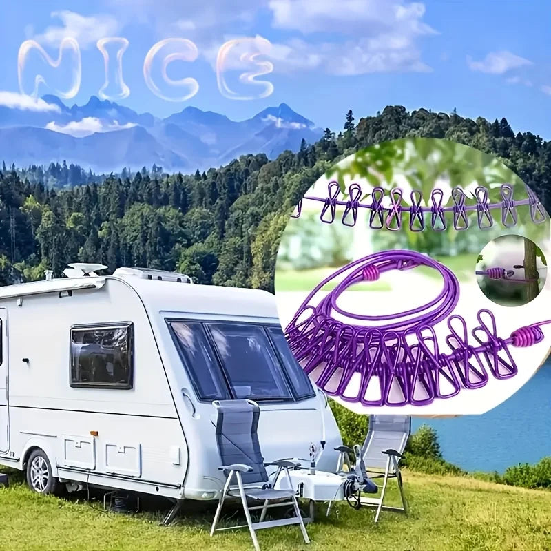 Portable Travel Clothesline with Clips