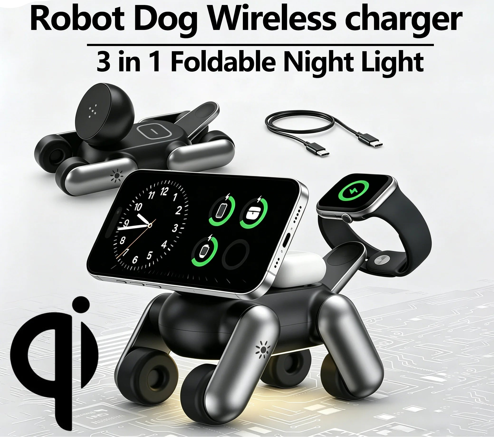 Robot Dog 3-in-1 Wireless Charging Station