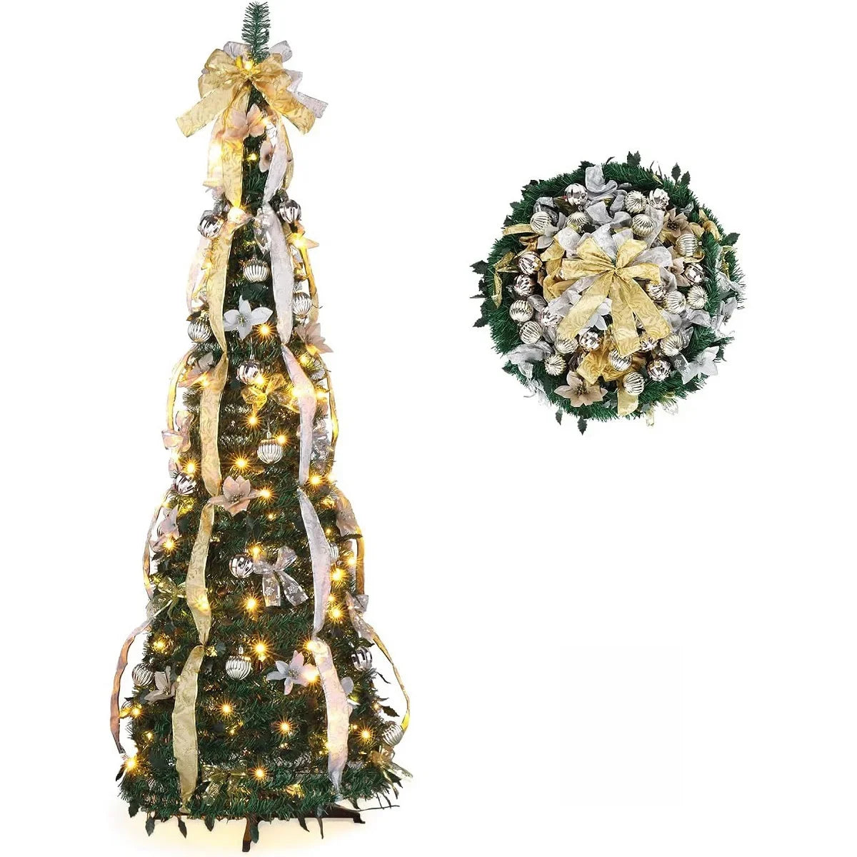 Fully Decorated Retractable Christmas Tree