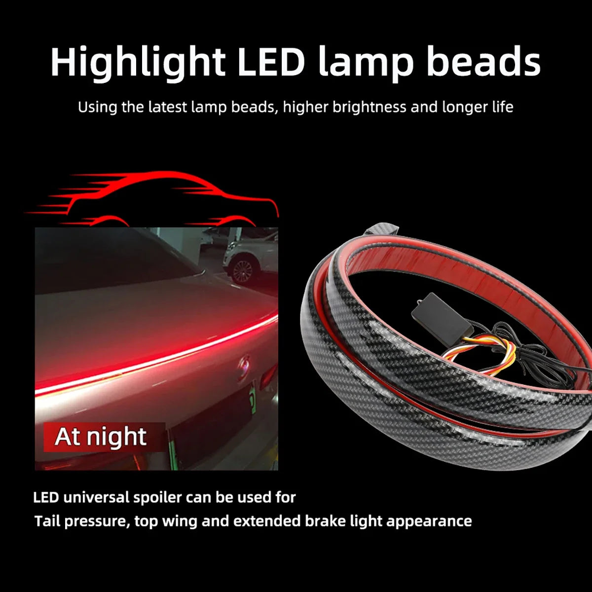 Carbon Fiber Car LED Spoiler Light Strip