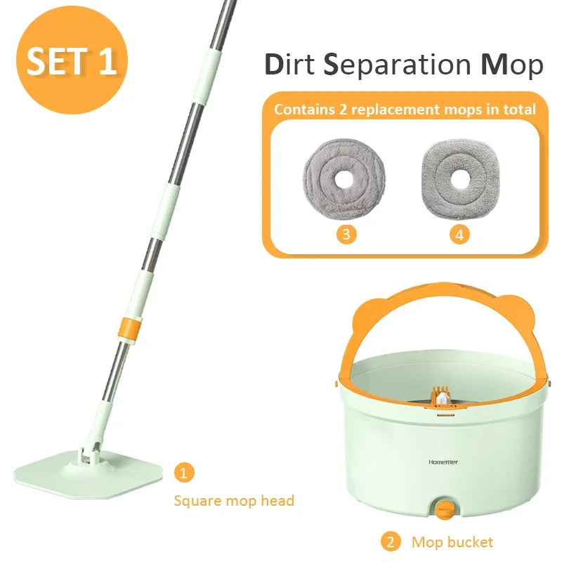 Hands-free Rotating Squeeze Mop With Bucket