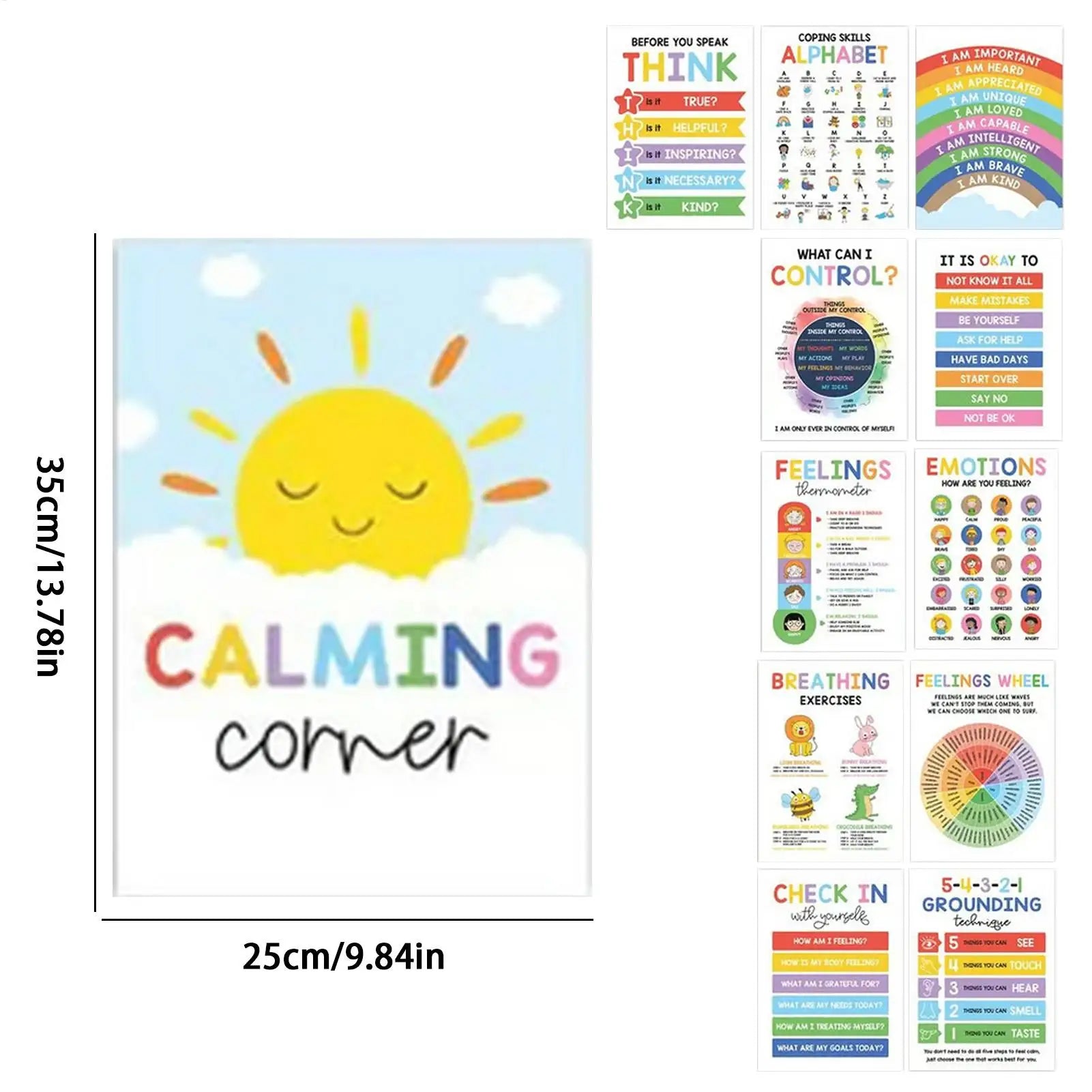 12pcs Calming Corner Posters For Kids Mental Health