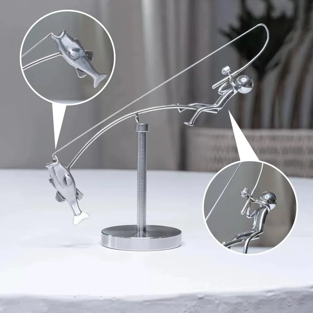 Handmade Kinetic Fishing Sculpture