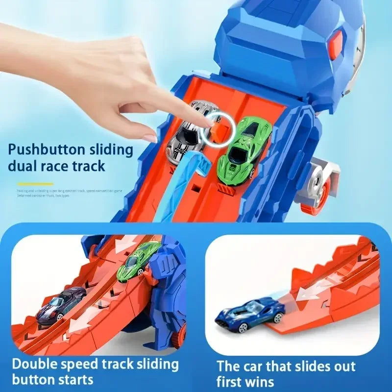 Dinosaur Truck with Foldable Sliding Race Track