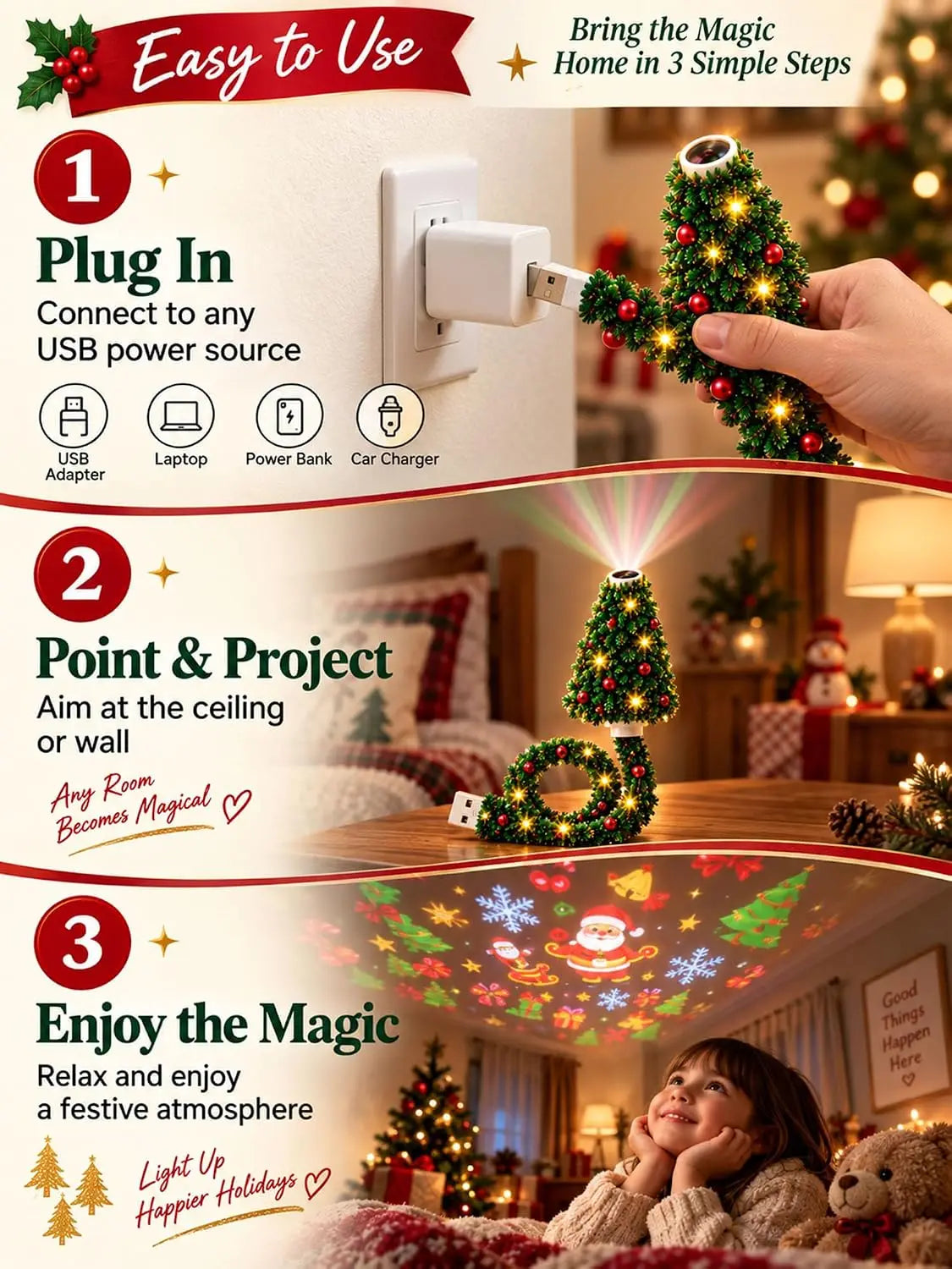 USB Christmas Tree Projector Lamp