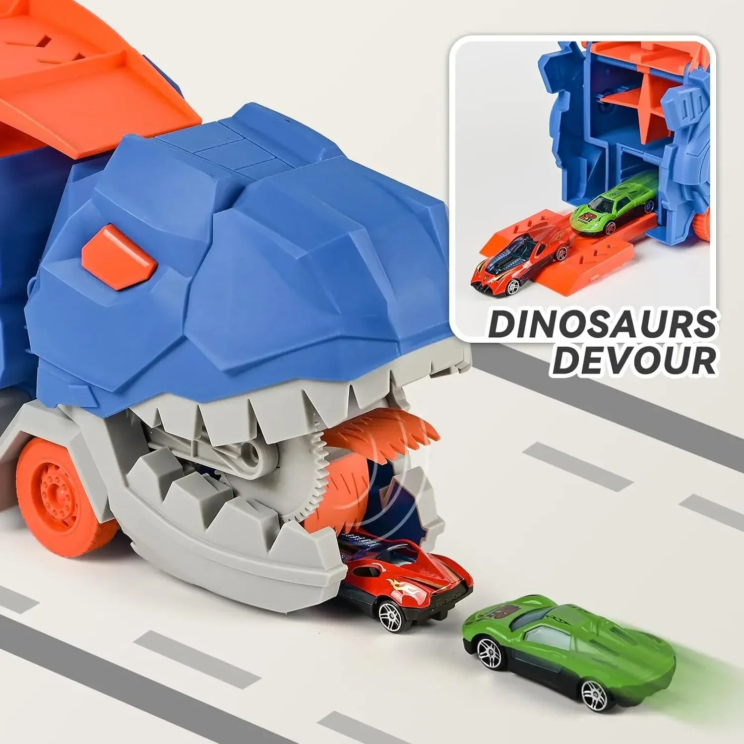 Dinosaur Truck with Foldable Sliding Race Track