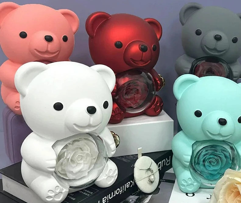 Rose Hugging Bear Gift Box With Necklace