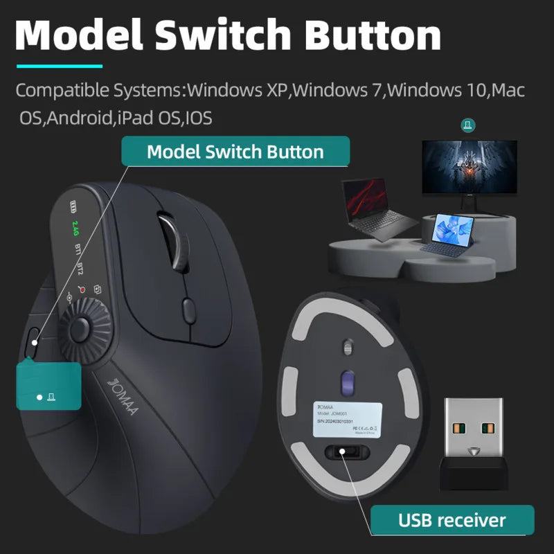 Ergonomic Vertical Wireless Mouse With Adjustment Knob