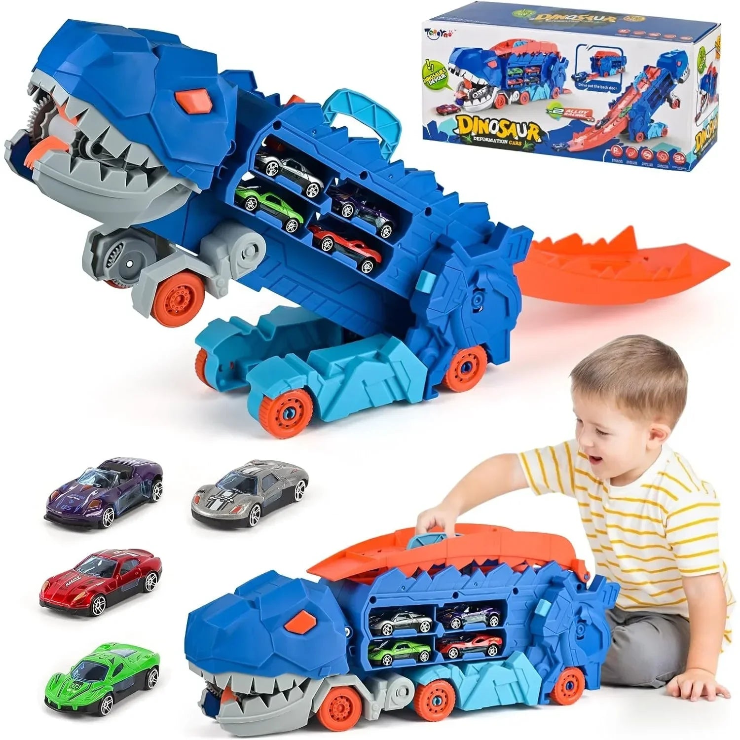 Dinosaur Truck with Foldable Sliding Race Track