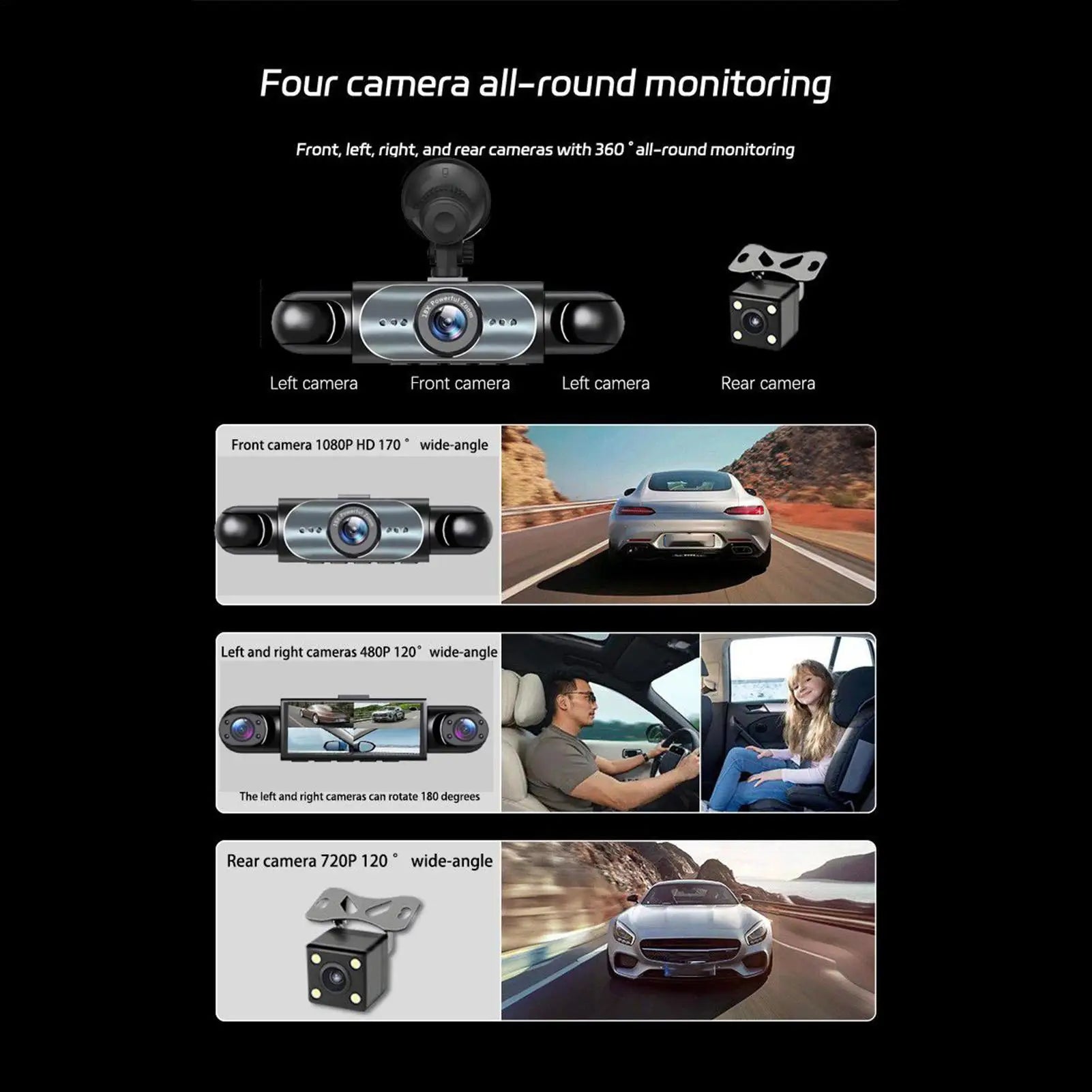 360 Degree View 4Ch Dash Cam for Cars