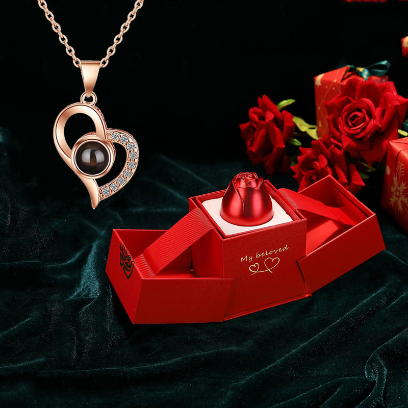 100 Languages I Love You Pendant Necklace With Rose Gifts Box