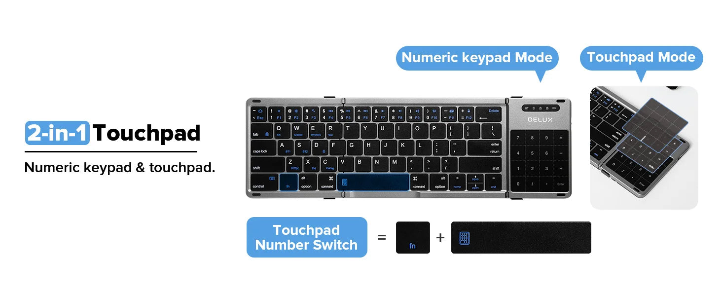 2 in 1 Touchpad Bluetooth Foldable Keyboard