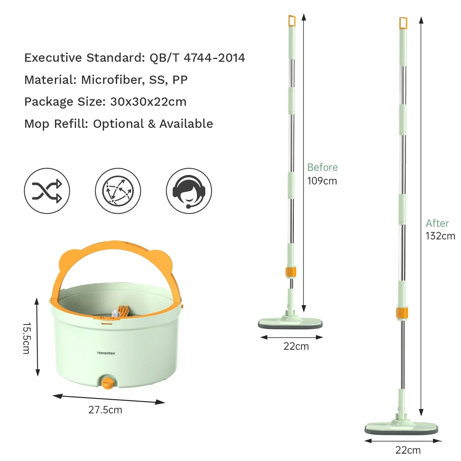 Hands-free Rotating Squeeze Mop With Bucket