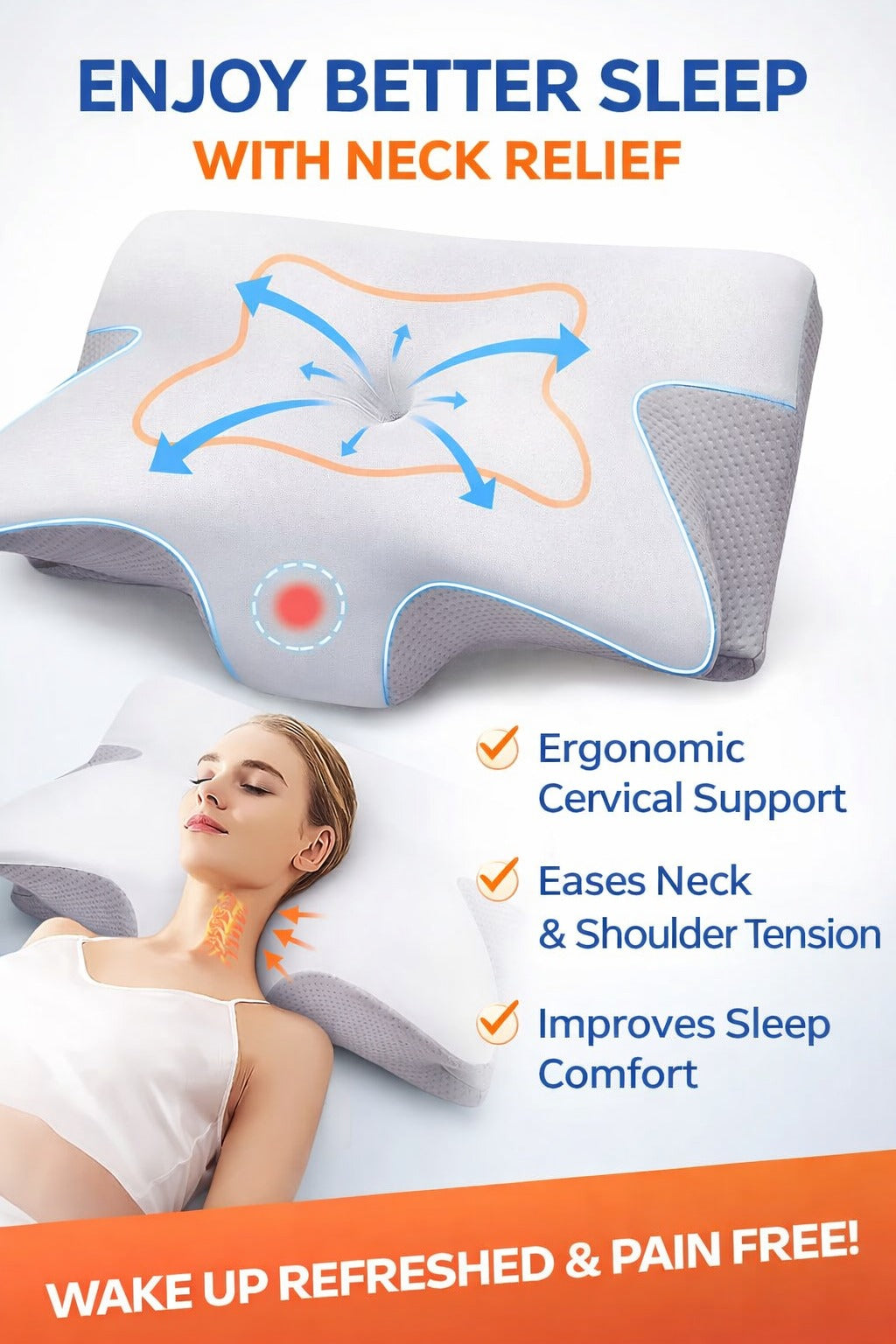 Cervical Orthopedic Memory Foam Neck Pillow